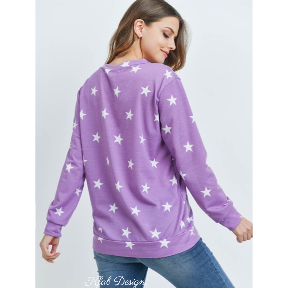 💜LAST 1! Lavender Super Soft Star Print Pullover! - Picture 4 of 5